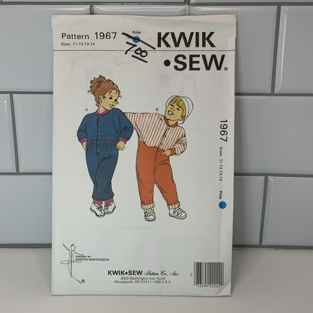 Kwik Sew 1967‎ Sewing Pattern Toddlers' Jumpsuits uncut Sz T1-T4